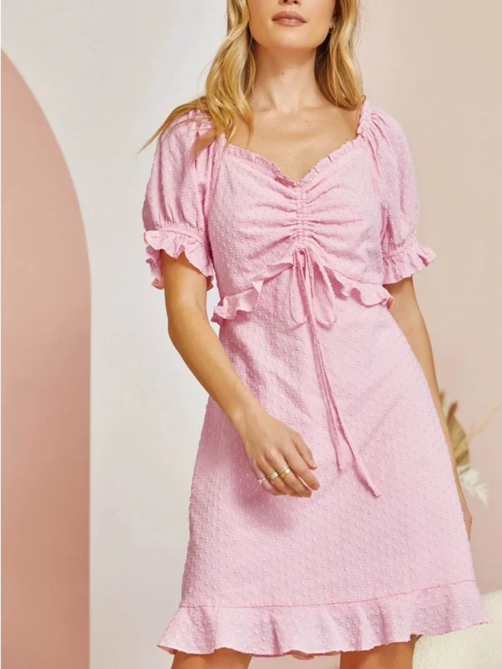 Pink Swiss Dot Ruffle Dress